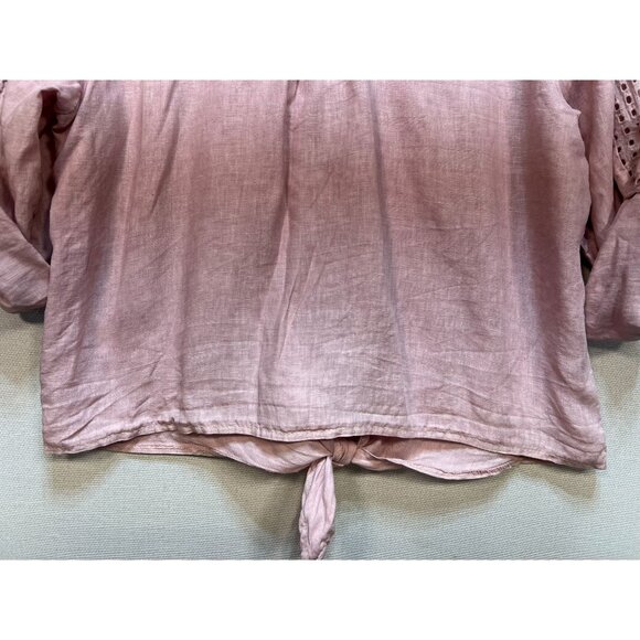 Cherishh Women's Linen Shirt Blouse Tie Hem Size L/XL Pink Roll Tab Sleeve - Picture 11 of 11